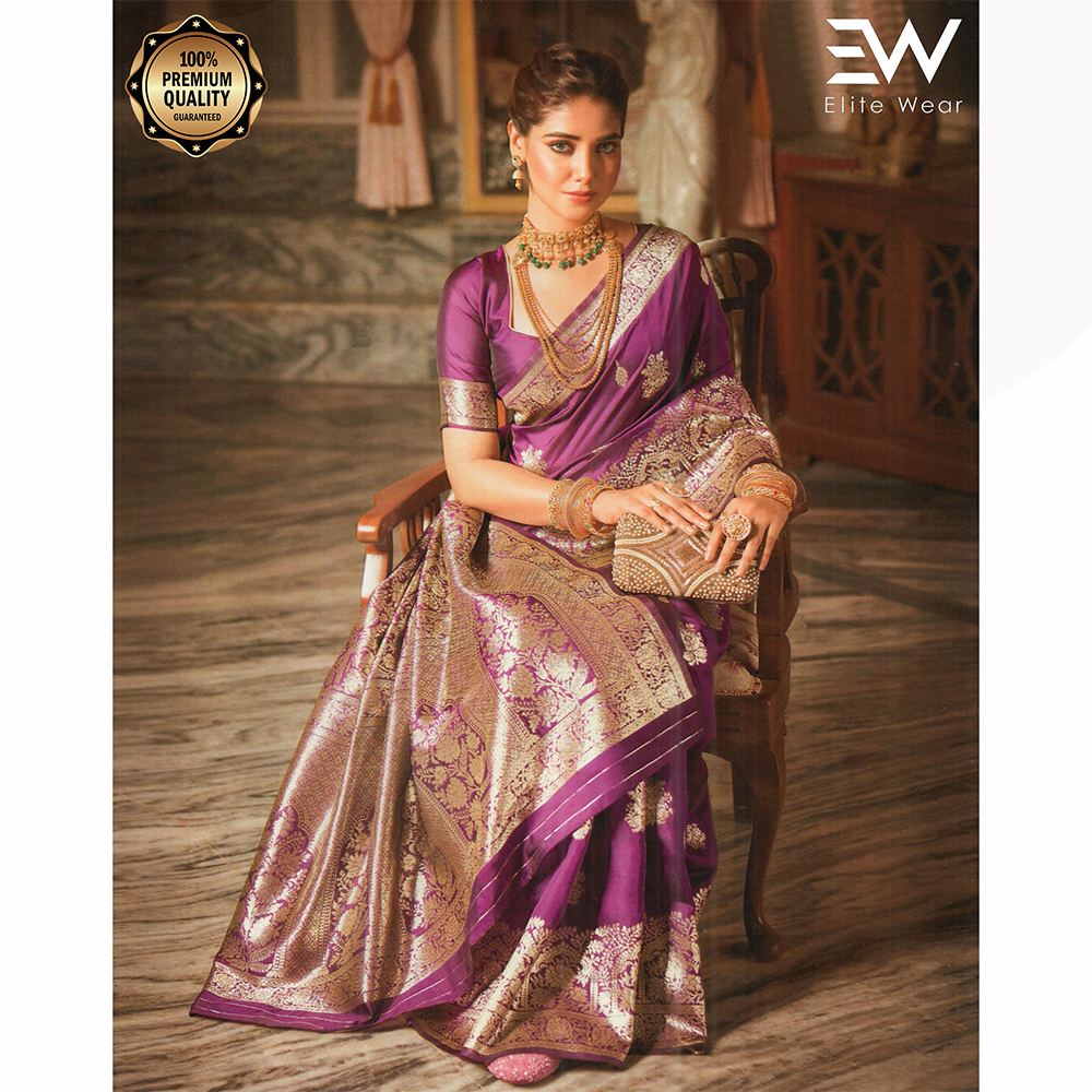 Gujrati Pure Handloom Katan Saree with Blouse Piece for Women - Deep Purple